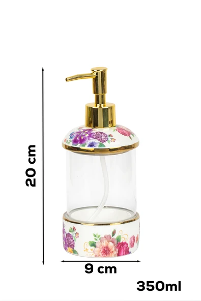 Porsima 3127 Gold Kapaklı Porselen Ve Cam Sıvı Sabunluk Çiçek Desenli Ve Şeffaf Tasarım 350 Ml Gold ürün görseli 1