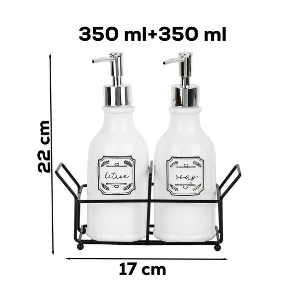 Porsima 3115 Gümüş Kapaklı Porselen 2li Sıvı Sabunluk Beyaz 700 Ml Beyaz ürün görseli 1