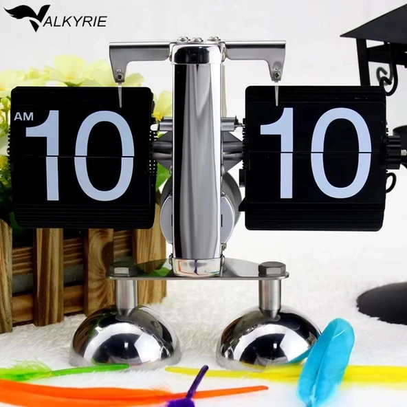 Valkyrie Retro Metanik Yaprak Saat Ev Ofis Masa Saati Paslanmaz Çelik Çift Bacak Siyah ürün görseli 1