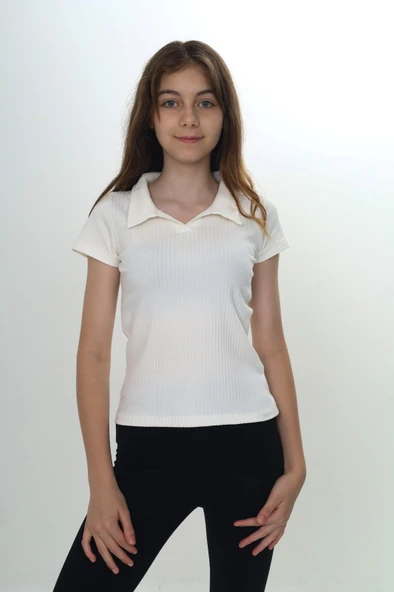 Toontoy Kız Çocuk Okul Polo Yaka Fitilli Tişört ürün görseli 1