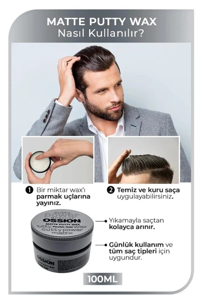 Ossion Wax 100 Ml Matte Putty - Resim 4