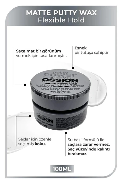 Ossion Wax 100 Ml Matte Putty - Resim 3