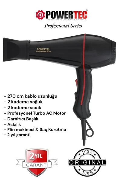 Powertec TR-601 Fön Makinesi Mavi Kutu 2500 Watt ürün görseli 1