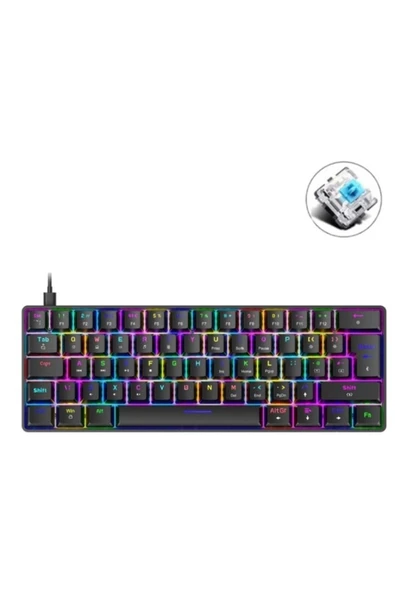 silabor T60 Siyah Renk Mavi Switch Mekanik Kablolu Klavye Gaming Driverli Oyuncu Klavyesi T60 Mini Q ürün görseli 1