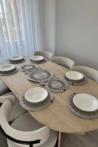 Salin Lüks Jüt 7 Parça Yemek Takımı Açık Gri ürün görseli 1
