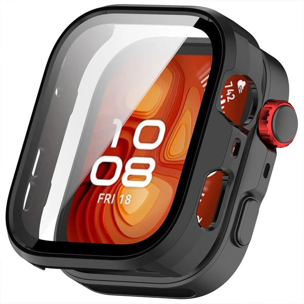 Huawei Watch Fit 4 Pro Kasa Uyumlu Kılıf Sert PC Kasa ve Ekran Koruyucu Kılıf  Füme ürün görseli 1