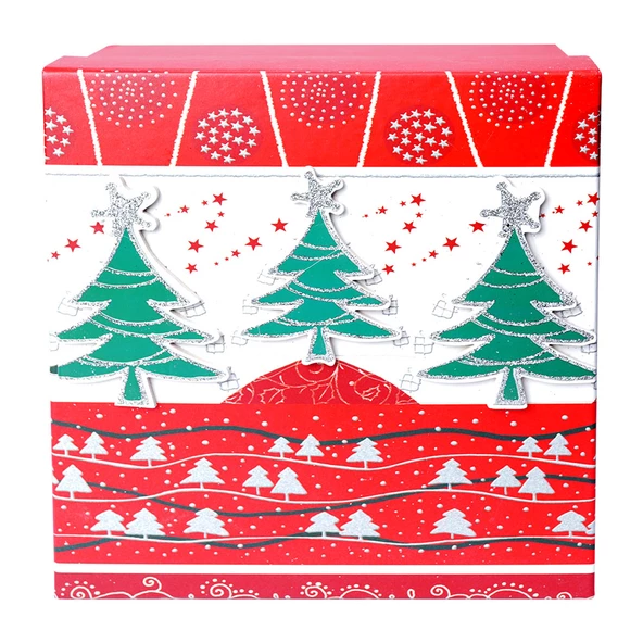 Yılbaşı Çam Ağacı Motifli Hediye Kutusu 17x8 cm ürün görseli 1