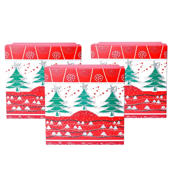 Yılbaşı Çam Ağacı Motifli Hediye Kutusu Büyük Set 3'lü ürün görseli 1