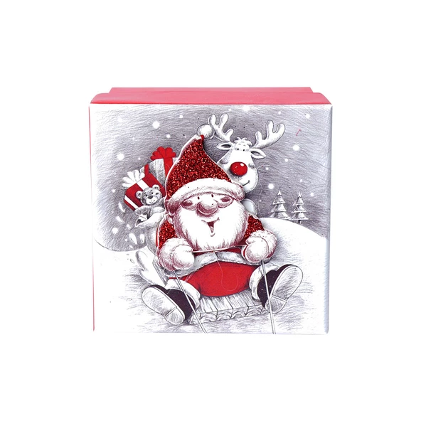 Yılbaşı Noel Baba ve Geyik Motifli Hediye Kutusu 8x6 cm ürün görseli 1