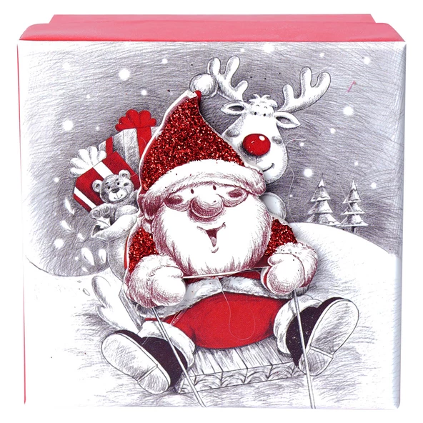 Yılbaşı Noel Baba ve Geyik Motifli Hediye Kutusu 19x9 cm ürün görseli 1