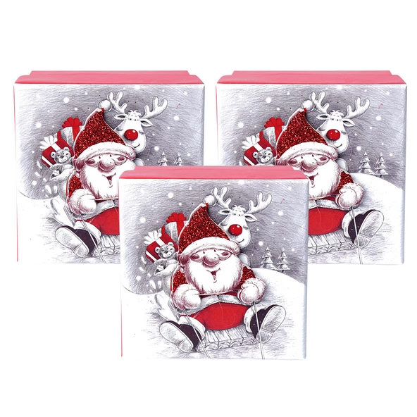 Yılbaşı Noel Baba ve Geyik Motifli Hediye Kutusu Büyük Set 3'lü ürün görseli 1