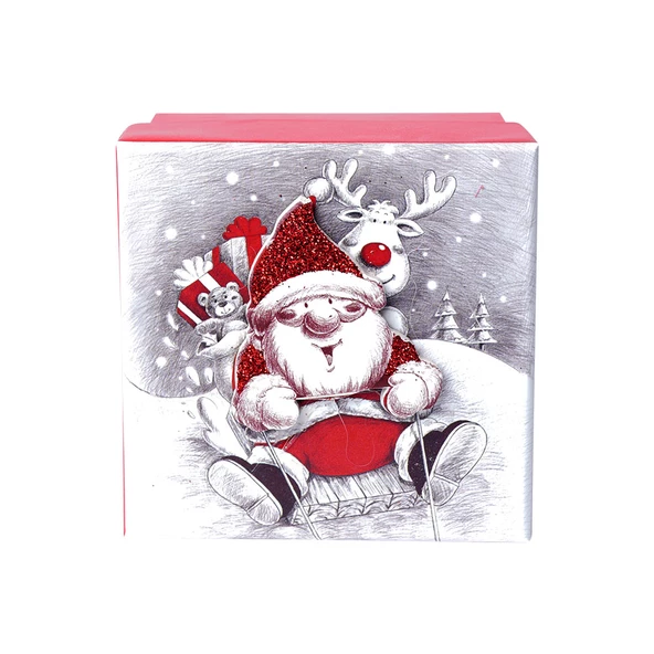 Yılbaşı Noel Baba ve Geyik Motifli Hediye Kutusu 10x7 cm ürün görseli 1