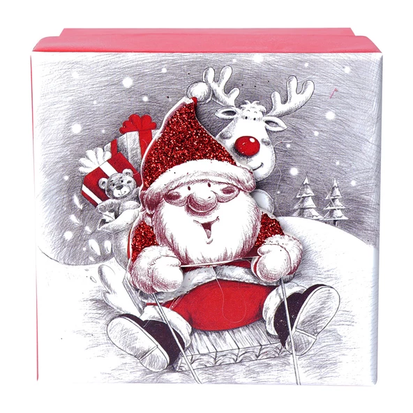 Yılbaşı Noel Baba ve Geyik Motifli Hediye Kutusu 17x8 cm ürün görseli 1