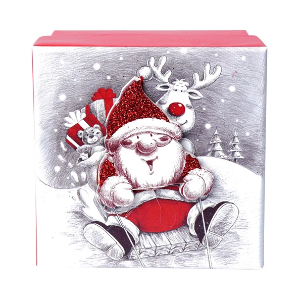 Yılbaşı Noel Baba ve Geyik Motifli Hediye Kutusu 15x7 cm ürün görseli 1