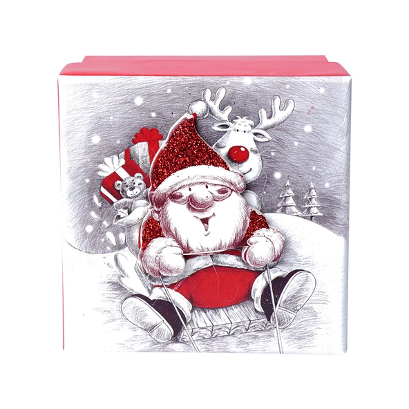 Yılbaşı Noel Baba ve Geyik Motifli Hediye Kutusu 12x8 cm ürün görseli 1