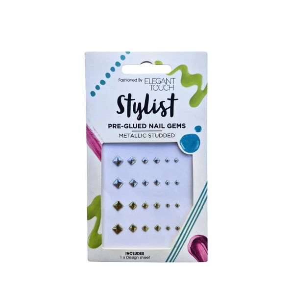 Elegant Touch Metallic Studded Yapışkanlı Tırnak Taşları – Gümüş & Altın ürün görseli 1