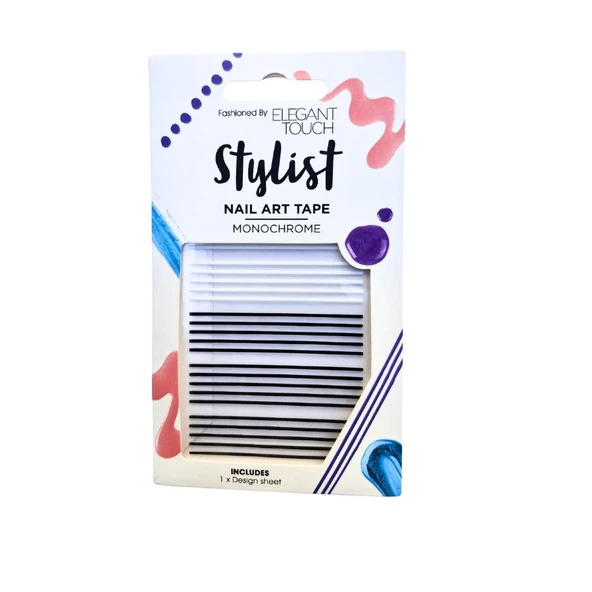 Elegant Touch Monochrome Tırnak Sticker Seti – Siyah-Beyaz Şerit Bant ürün görseli 1