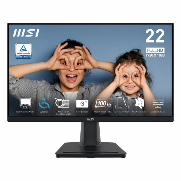 MSI Pro MP225V 21.5" 100Hz 1Ms VGA+HDMI FullHD Adaptive-Sync VA Vesa Monitör ürün görseli 1