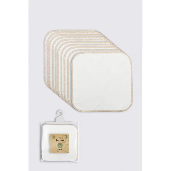 Bistyle Organik 28x28 10'lu Penye Mendil 90101 Ekru ürün görseli 1
