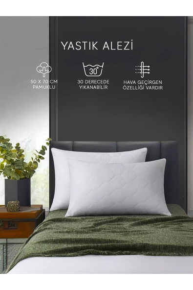 MODELHOME Kapitoneli Pamuklu Yastık Koruyucu Alez (4'lü PAKET) ürün görseli 1