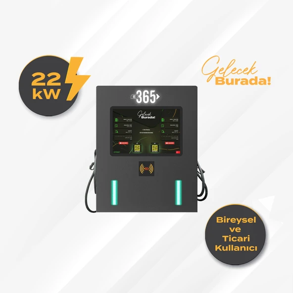 E 365 AC Duvar Tip 10 İnç Ekranlı MID Sayaçlı Çift Kablolu RFID 22kW Şarj İstasyonu ürün görseli 1