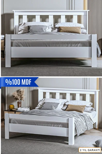 Ninnimo  Still 160x200 Yatak Uyumlu Çift Kişilik Mdf Beyaz Karyola Msçy-1 ürün görseli 1