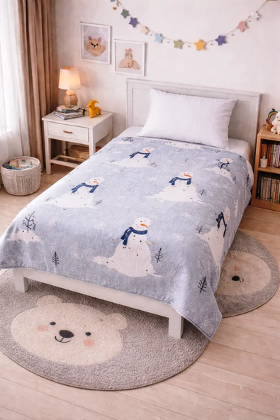 Amazon Ev Pamuk Dokuma Tek Kiş çocuk  Pike 160*240 Cm Gri/ Kardan Adam  A12 ürün görseli 1