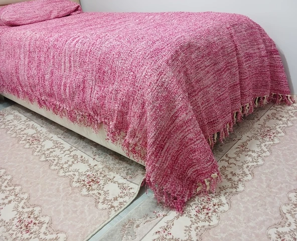 Akıllı ip  El Dokuma Akriilik ip   Tek Kişilik Yatak Örtüsü  (160x240)-A Pembe ürün görseli 1