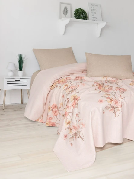 FİXE Baskılı  Çift Kişilik Pike Takım Pansy Bej ürün görseli 1