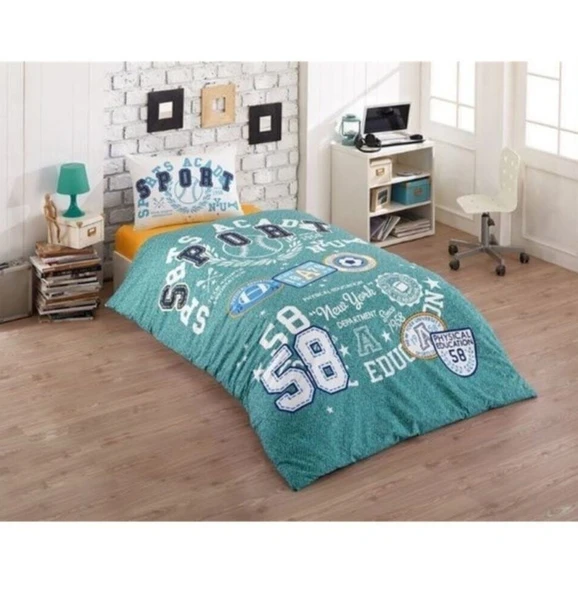 Kristal %100 Pamuk Ranforce Genç Model Tek Kişilik Nevresim Takımı-Sporty Mint ürün görseli 1