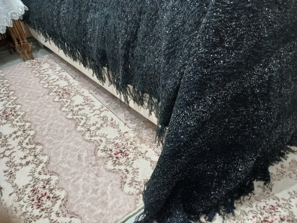 akıllı ip  El Dokuma akriilik ip  Tek Kişilik Yatak Örtüsü 160*240  SİYAH ürün görseli 1