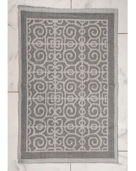 Pamuklu Bukle Lüks Kilim (50x80)-Spiral Gri ürün görseli 1