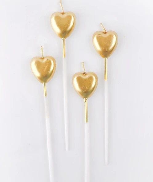 4'lü Kalp Gold Mum - Resim 2