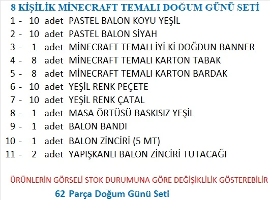 8 KİŞİLİK MİNECRAFT TEMALI DOĞUM GÜNÜ SETİ - Resim 2