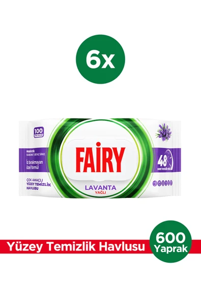 Fairy Çok Amaçlı Yüzey Temizlik Havlusu 100 Yaprak 6 Adet | Lavanta Yağlı | Beyaz Sirke Karbonat ürün görseli 1