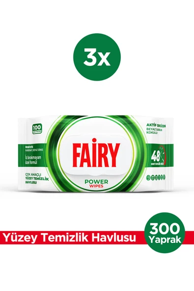 Fairy Power Wipes Yüzey Temizlik Havlusu 100 Yaprak 3 Adet | Beyaz Sabun | Beyaz Sirke & Karbonat ürün görseli 1
