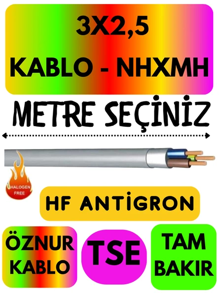 Öznur 3X2,5 NHXMH (ALEV İLETMEZ) Kablo Metre Seçenekli (Gri) ürün görseli 1