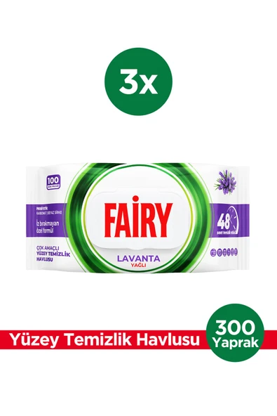 Fairy Çok Amaçlı Yüzey Temizlik Havlusu 100 Yaprak 3 Adet | Lavanta Yağlı | Beyaz Sirke Karbonat ürün görseli 1