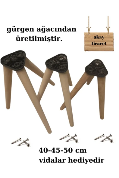 AKAY TİCARET AHŞAP KONİK AYAK [40 CM 45 CM 50 CM ] ÜÇLÜ TAKIM ürün görseli 1