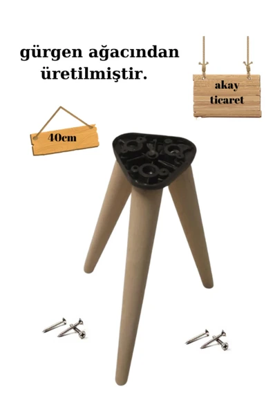 AKAY TİCARET ahşap konik ayak 3 lü takım 40 cm ürün görseli 1