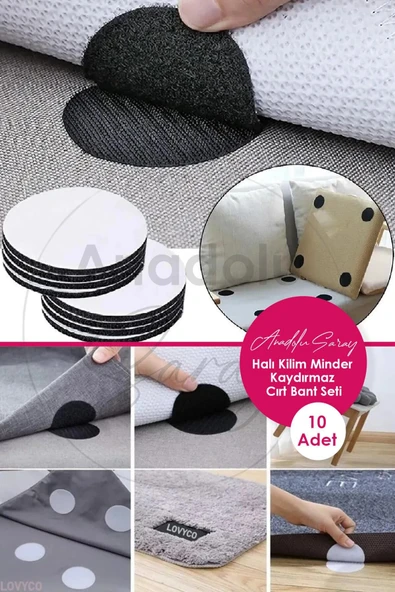 Anadolu Saray Çarşısı Pratik 10 Adet Halı Kilim Minder Nevresim Örtü Kaydırmaz Cırt Bant Seti Yapışkanlı Halı Kaydırmaz ürün görseli 1