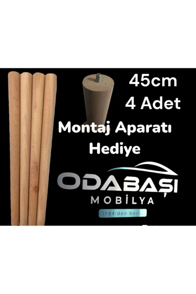 ODABAŞI MOBİLYA AHŞAP KONİK AYAK 4 ADET -45CM MONTAJ APARAT SETİ HEDİYE(4.6CM ÇAPINDA 1.SINIF) ürün görseli 1