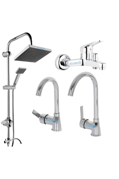 Robot Duş Mutfak Lavabo Banyo Bataryası Musluğu Çeşmesi 4'lü Set ürün görseli 1