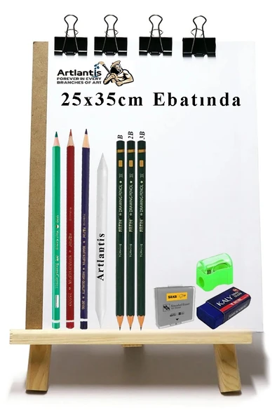 Karakalem Eskiz Çizim Seti Masaüstü Şövale 25x35 cm Duralit Resim Kağıdı Resim Kalemi Dağırıcı Gölgelendirme Hamur Silgi ürün görseli 1