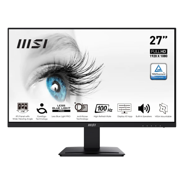 MSI Pro MP273A 27" 100Hz 1Ms VGA+HDMI+DP FullHD Adaptive-Sync IPS Vesa Monitör ürün görseli 1