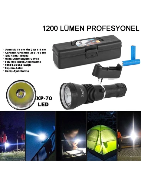 1200 LÜMEN PROFESYONEL ŞARJLI EL FENERİ WATTON WT-655 ürün görseli 1