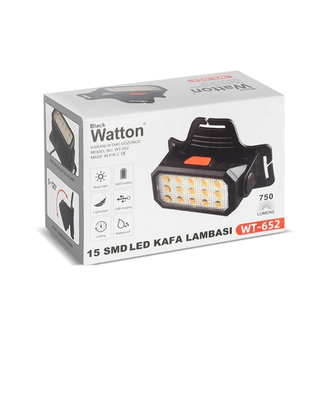 15 LEDLİ SARI / BEYAZ ŞARJLI KAFA LAMBASI WATTON WT-652 ürün görseli 1