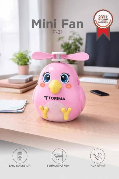 Şarjlı El Vantilatörü Sevimli Kuş Figürlü Mini Taşınabilir Fan F31 Pembe ürün görseli 1