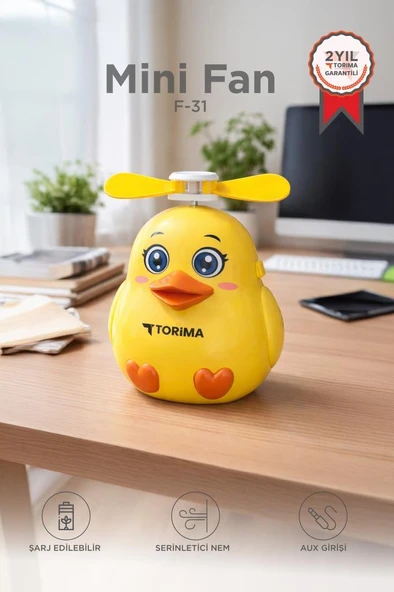 Şarjlı El Vantilatörü Sevimli Kuş Figürlü Mini Taşınabilir Fan F31 Sarı ürün görseli 1