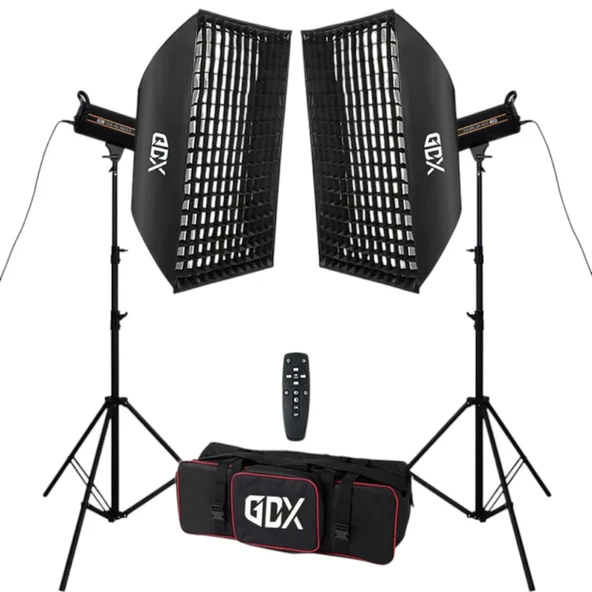 GDX HD-120II C BiColor LED Video Işığı 2’li Set 240W 2x Gridli Softbox 260cm Işık Ayağı ürün görseli 1